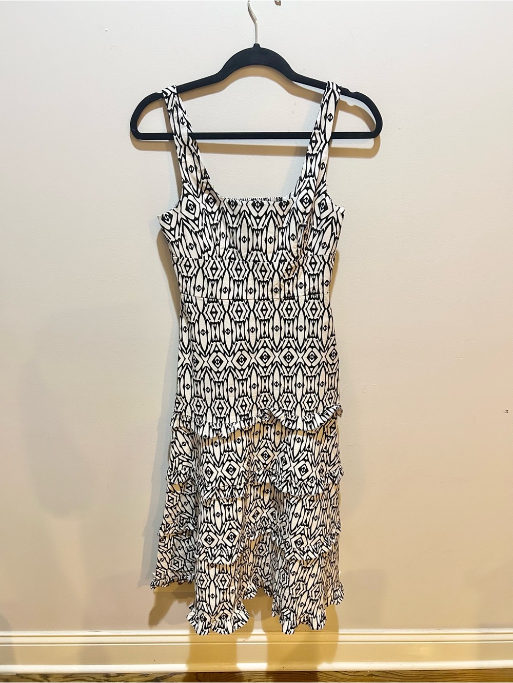 Anthropologie Blythe Geometric Square Neck Tiered Midi Dress, Sz XS